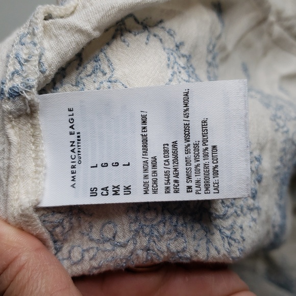 American Eagle Floral Embroidered Dolman Sleeves Babydoll Top Size L Fairy Lacey - Picture 9 of 16